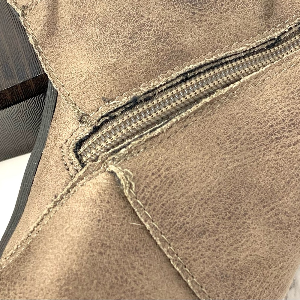 Fergalicious Trina Corset Lace Spat Heeled Booties 7.5 Bohemian Western Neutral - Picture 10 of 16